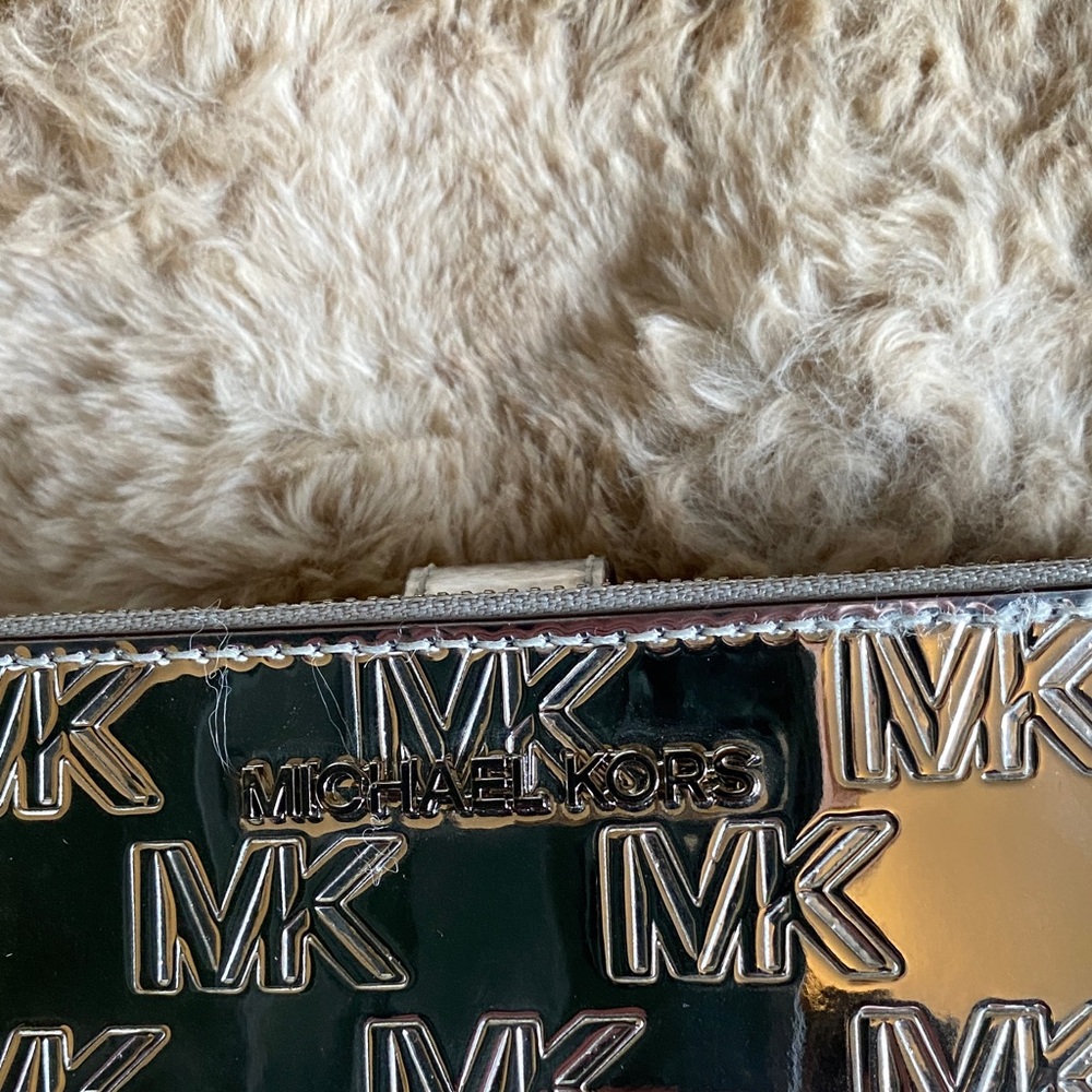 Michael Kors Metallic Silver MK Embossed Wristlet - Picture 6 of 6